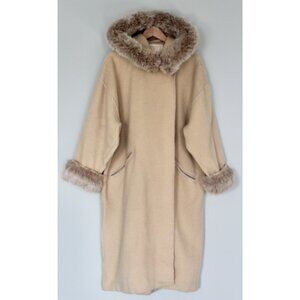 Vintage 1980s LUNDSTROM LAPARKA 100% Wool Faux Fur Long Coat Jacket, S Small